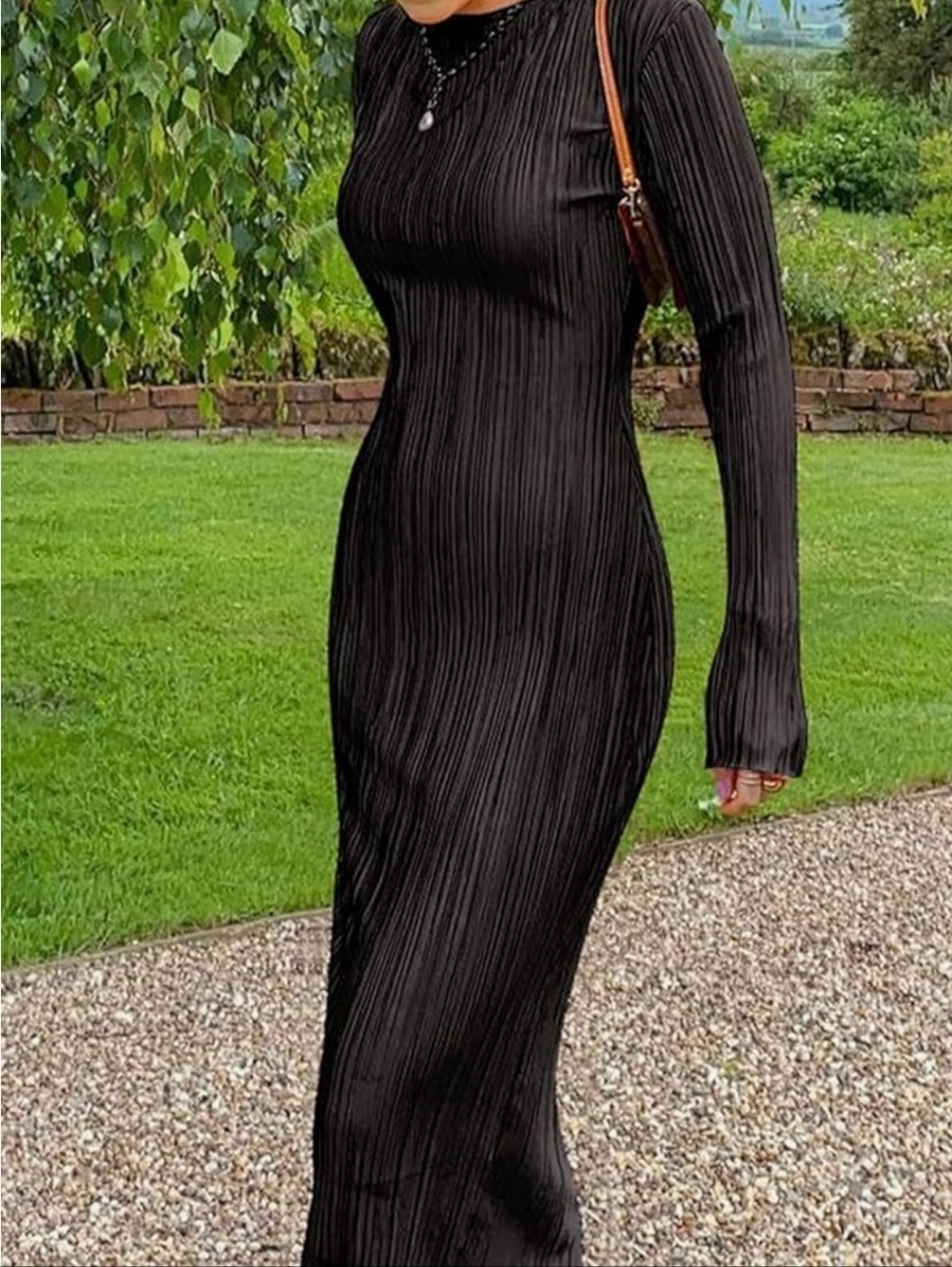Annystore Black Pleated Long Sleeve Maxi Dress Large - Picture 2 of 11